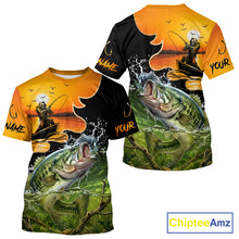 Load image into Gallery viewer, Personalized Fish Reaper Sunset Design Largemouth Bass Fishing T-Shirts NBT673