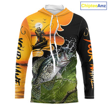 Load image into Gallery viewer, Personalized Fish Reaper Sunset Design Crappie Long Sleeve Hooded Fishing Shirts NBT674