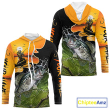Load image into Gallery viewer, Personalized Fish Reaper Sunset Design Crappie Long Sleeve Hooded Fishing Shirts NBT674