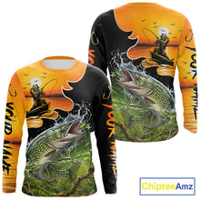 Load image into Gallery viewer, Personalized Fish Reaper Sunset Design Northern Pike Fishing Shirts Long Sleeve NBT675
