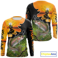 Load image into Gallery viewer, Personalized Fish Reaper Sunset Design Rainbow Trout Fishing Shirts Long Sleeve NBT676