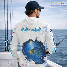 Load image into Gallery viewer, Custom Bass Long Sleeve Hooded Fishing Tournament Shirts, Largemouth Bass Fishing Apparel | White NBT680