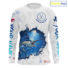Load image into Gallery viewer, Custom Marlin Fishing Long Sleeve Tournament Shirts, Marlin Saltwater Fishing Apparel | White NBT681