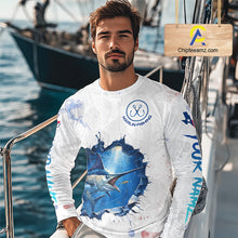 Load image into Gallery viewer, Custom Marlin Fishing Long Sleeve Tournament Shirts, Marlin Saltwater Fishing Apparel | White NBT681