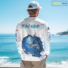 Load image into Gallery viewer, Custom Marlin Fishing Long Sleeve Tournament Shirts, Marlin Saltwater Fishing Apparel | White NBT681