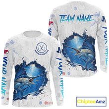 Load image into Gallery viewer, Custom Marlin Fishing Long Sleeve Tournament Shirts, Marlin Saltwater Fishing Apparel | White NBT681