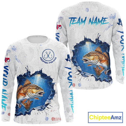 Custom Redfish Fishing Long Sleeve Tournament Shirts, Redfish Saltwater Fishing Apparel | White NBT684