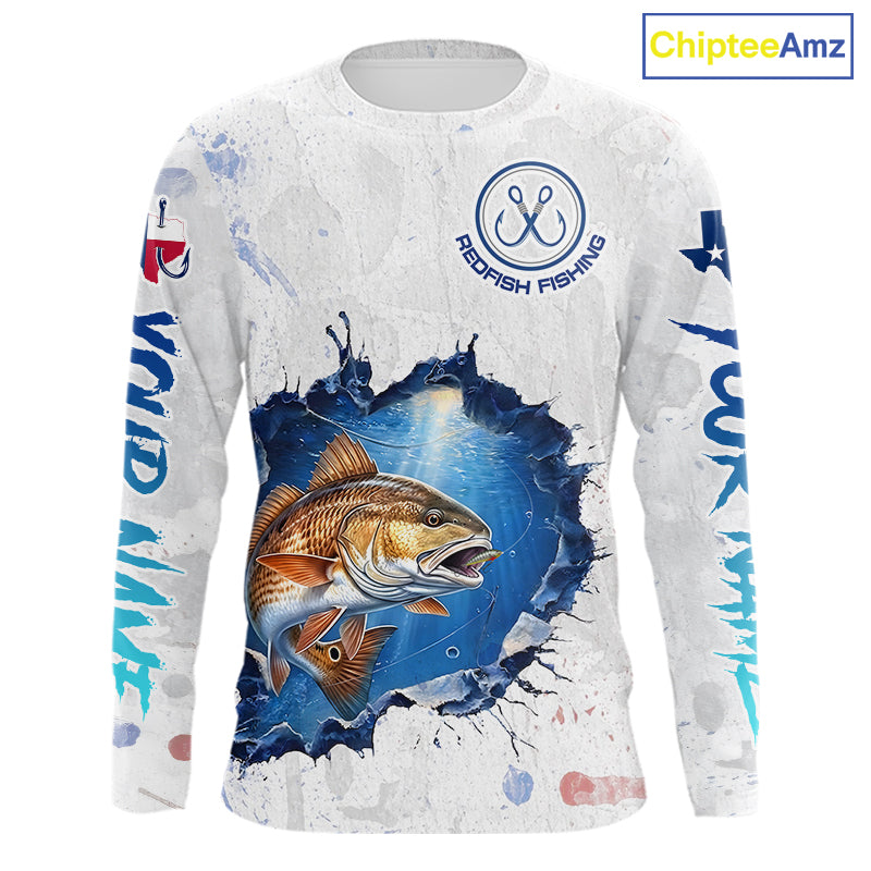 Custom Redfish Fishing Long Sleeve Tournament Shirts, Redfish Saltwater Fishing Apparel | White NBT684