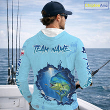 Load image into Gallery viewer, Custom Mahi Mahi Fishing Long Sleeve Hooded Tournament Shirts, Mahi Mahi Saltwater Fishing Apparel | Blue NBT687