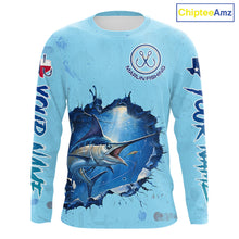 Load image into Gallery viewer, Custom Marlin Fishing Long Sleeve Tournament Shirts, Marlin Saltwater Fishing Apparel | Blue NBT688