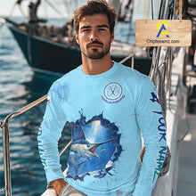 Load image into Gallery viewer, Custom Marlin Fishing Long Sleeve Tournament Shirts, Marlin Saltwater Fishing Apparel | Blue NBT688