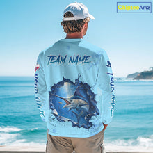 Load image into Gallery viewer, Custom Marlin Fishing Long Sleeve Tournament Shirts, Marlin Saltwater Fishing Apparel | Blue NBT688