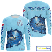 Load image into Gallery viewer, Custom Marlin Fishing Long Sleeve Tournament Shirts, Marlin Saltwater Fishing Apparel | Blue NBT688
