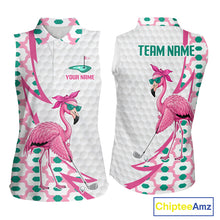 Load image into Gallery viewer, Funny Flamingo Pink Pattern Womens Sleeveless Golf Polo Shirt Golf Outfit Custom Name, Flamingo Golf Shirts NBT779