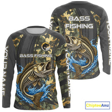 Load image into Gallery viewer, Personalized Largemouth Bass Skeleton Long Sleeve Fishing Shirts, Bass Fishing Tournament Jerseys NBT349
