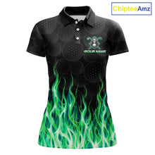 Load image into Gallery viewer, Custom Green Flame Reaper Golf Ball Pattern Womens Golf Polo Shirts Black Golf Team Shirts, Golf Outfit NBT875