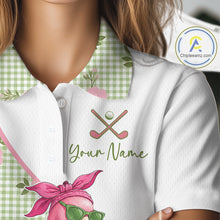 Load image into Gallery viewer, Close-up fabric detail of lightweight 100% polyester quick-dry golf polo shirt with "Your Name" on the chest.