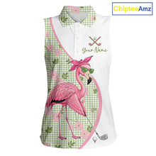 Load image into Gallery viewer, Funny Pink Flamingo Plaid Pattern Womens Sleeveless Golf Polo Shirts, Personalized Golf Gifts NBT792
