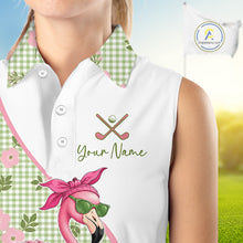 Load image into Gallery viewer, Funny Pink Flamingo Plaid Pattern Womens Sleeveless Golf Polo Shirts, Personalized Golf Gifts NBT792