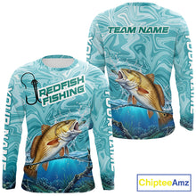 Load image into Gallery viewer, Custom Redfish Long Sleeve Performance Fishing Shirts, Water Camo Saltwater Fishing Jerseys NBT691