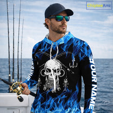Load image into Gallery viewer, Fish Reaper Fishing Skull Fire Flame Long Sleeve Hooded Tournament Fishing Shirts, Skull Fishing Jerseys NBT692