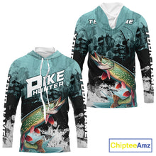 Load image into Gallery viewer, Personalized Northern Pike Fishing Jersey, Team Pike Fishing Long Sleeve Hooded Tournament Shirts NBT693