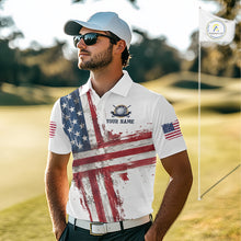 Load image into Gallery viewer, Custom US Golf Polo Shirt American Flag White Golf Shirts For Men, Patriotic Golf Shirt NBT701