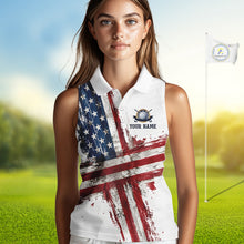 Load image into Gallery viewer, Custom US Sleeveless Golf Polo Shirt American Flag White Golf Shirts For Women, Patriotic Golf Shirt NBT701