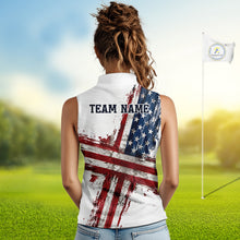 Load image into Gallery viewer, Custom US Sleeveless Golf Polo Shirt American Flag White Golf Shirts For Women, Patriotic Golf Shirt NBT701