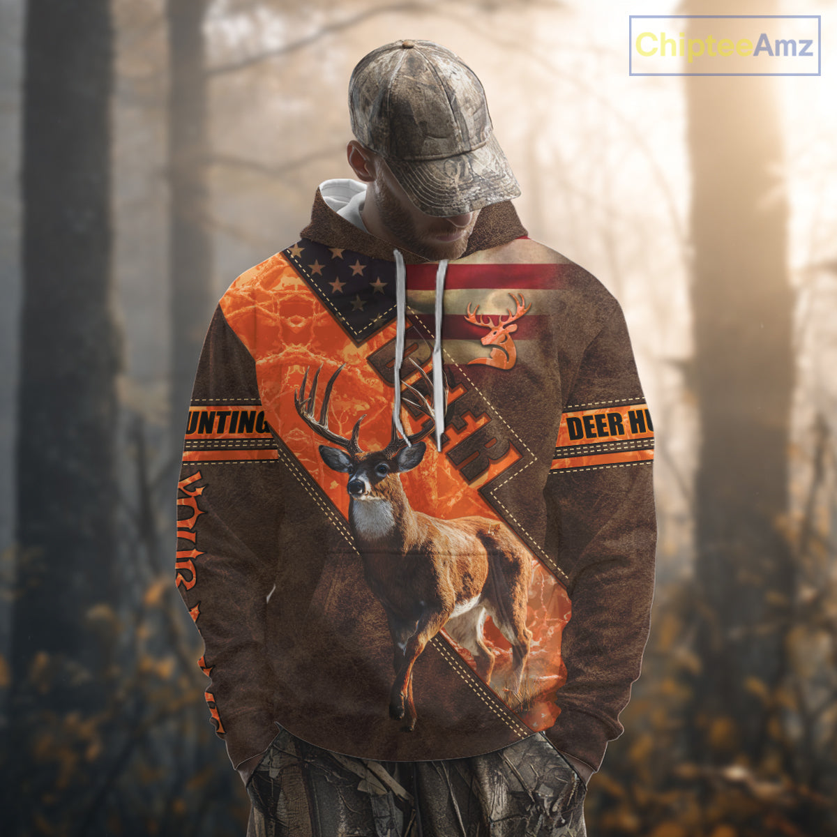 Whitetail Deer Hunting Leather Pattern Custom Name Shirt 3D All Over Printed Clothes, Hunting Gifts NBT90