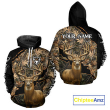 Load image into Gallery viewer, Whitetail Deer Hunting Hoodie, Longsleeves Shirt – Brown Camo Custom Name for Big Game Hunters NBT270
