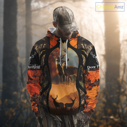 Orange Camo Whitetail Deer Hunting Shirt Custom name for Fall Season, Perfect Gifts for Hunters NBT04