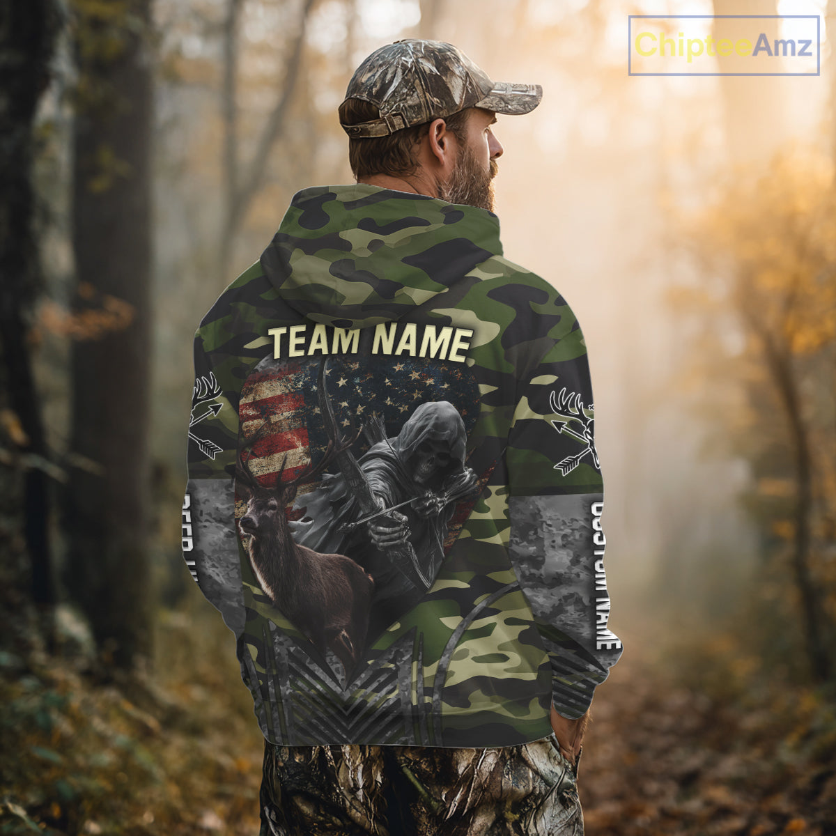 Grim Reaper US Flag Deer Hunting Hoodie, Longsleeve Shirt, Gifts for Hunters NBT07