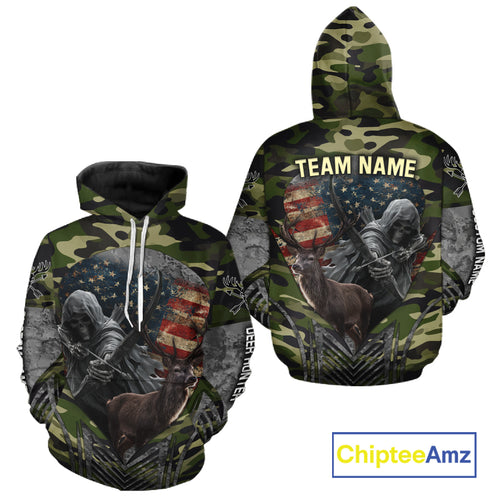 Grim Reaper US Flag Deer Hunting Hoodie, Longsleeve Shirt, Gifts for Hunters NBT07