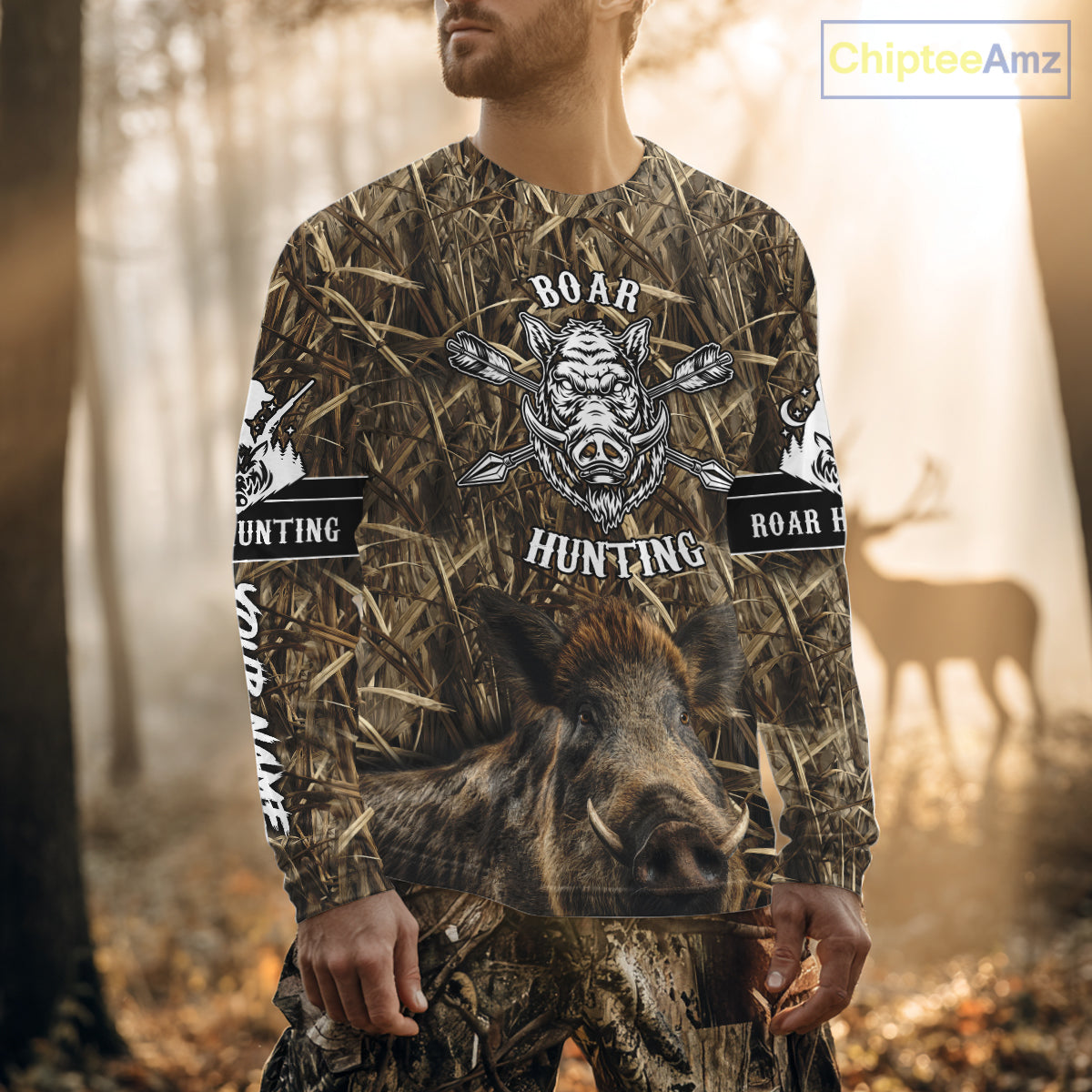 Personalized Wild Boar Hunting Camouflage Customize Name 3D All Over Printed Boar Hunting Shirts NBT104