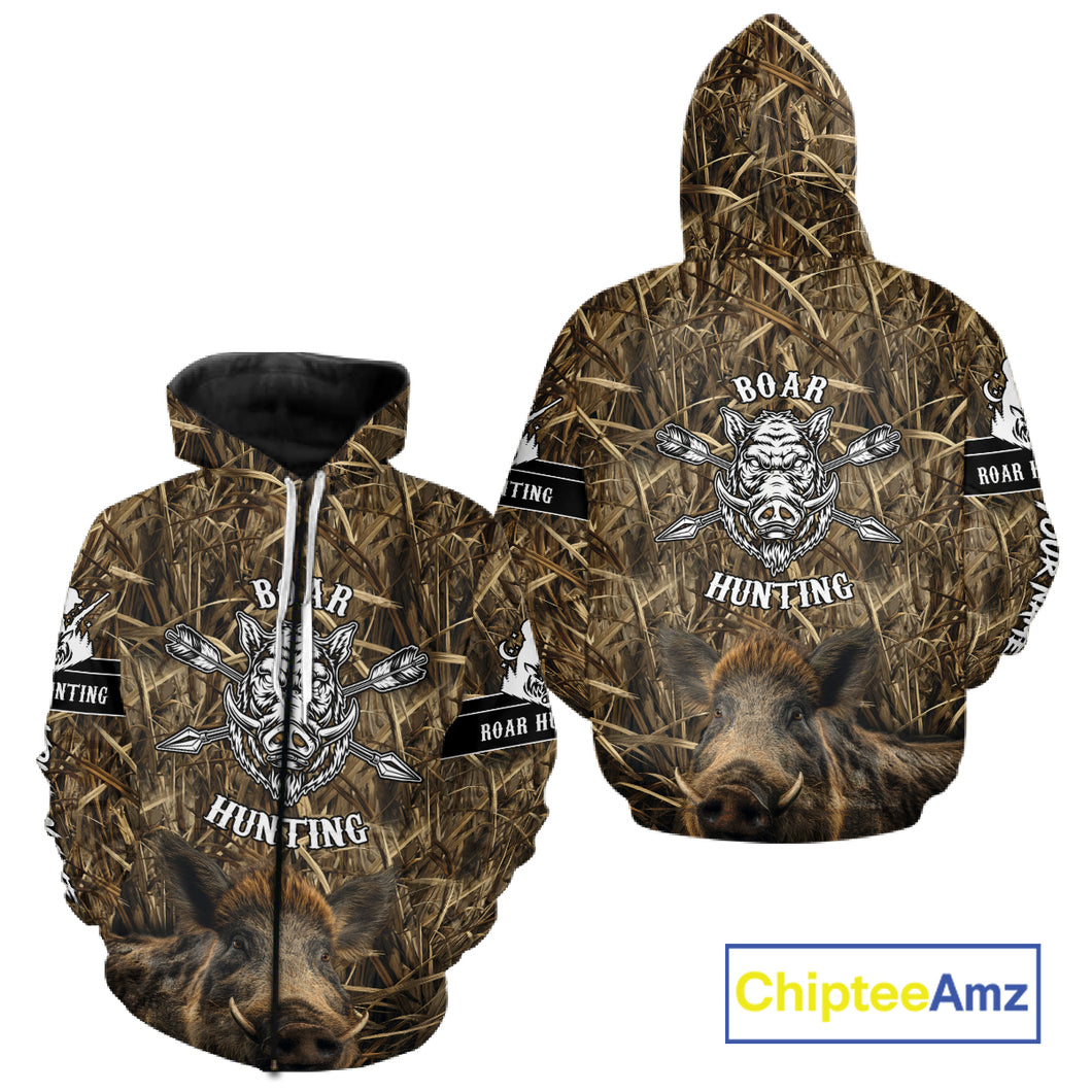 Personalized Wild Boar Hunting Camouflage Customize Name 3D All Over Printed Boar Hunting Shirts NBT104