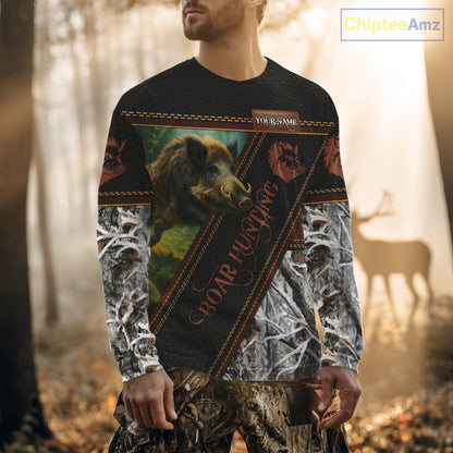 Wild Boar Hunting Black Camo Snow Winter 3D All Over Printed Shirts Custom Name Hunting Gift NHT103