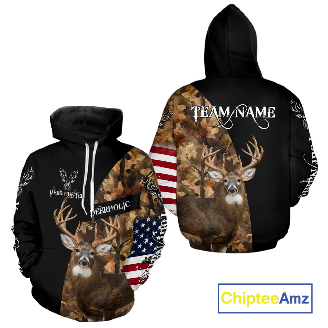 Whitetail Deer Hunting Shirt Camo With US Flag And Buck Head  – Best Hunter Gift NBT22