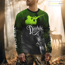 Load image into Gallery viewer, Deer Hunting Shirt Deerholic Hunter Silhouette – Green Camo Big Game Rifle for Men NBT25