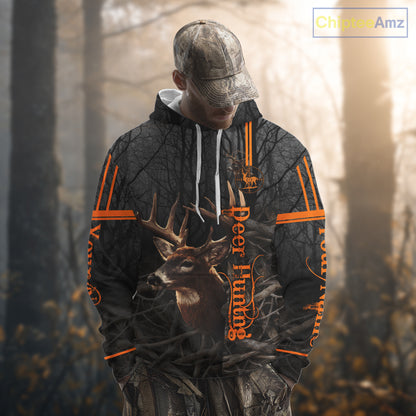 Custom Shadow Buck Black Camo Deer Hunting Shirts for Men, Deer Hunting Crew Clothes NBT54