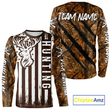 Load image into Gallery viewer, Personalized Brown Camo Deer Hunting Shirt with US Flag &amp; Deer Buck, Hunter Gifts NBT59