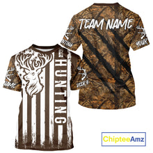Load image into Gallery viewer, Personalized Brown Camo Deer Hunting Shirt with US Flag &amp; Deer Buck, Hunter Gifts NBT59