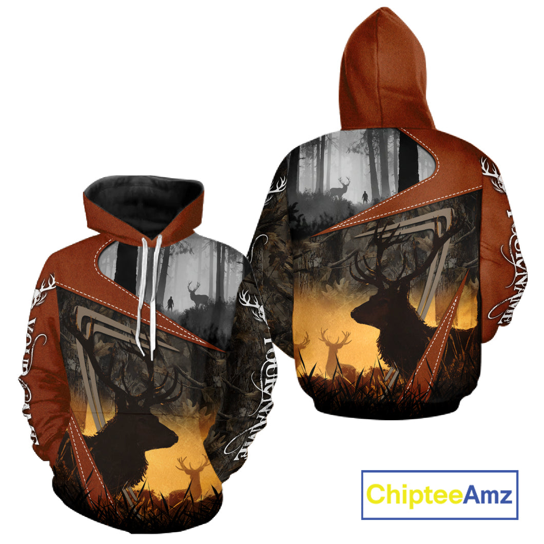 Custom Deer Hunting 3D Printing Brown Camo Shirts for Men, Deer Camp Clothes, Hunting Gifts NBT67
