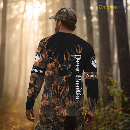 Personalized Deer Hunting Brown Camouflage Pattern with Big Buck Shirt, Big Game Clothes for Deer Hunters NBT75
