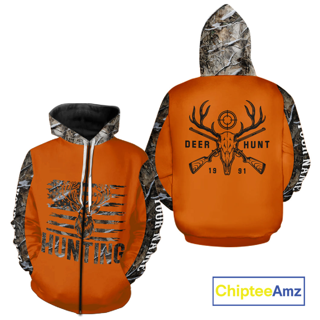 Personalized Deer Hunting Orange Camouflage Custom Name 3D Print Shirt, Deer Hunting Gifts NBT82