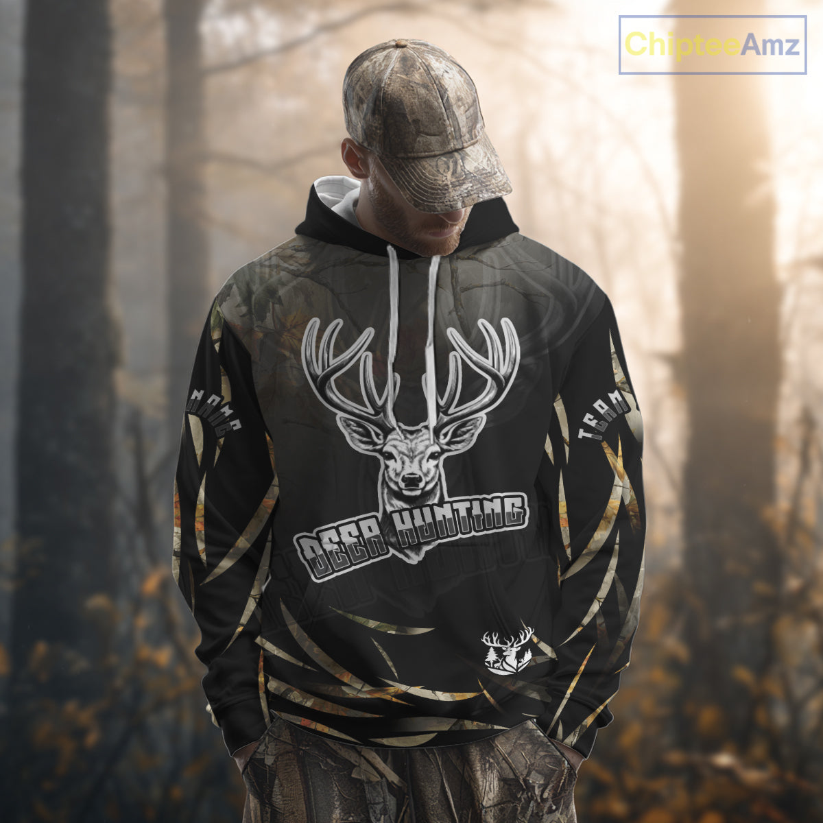 Deer Hunting Black Camo Custom Name Long Sleeve, Hoodie Shirt for Hunters NBT03
