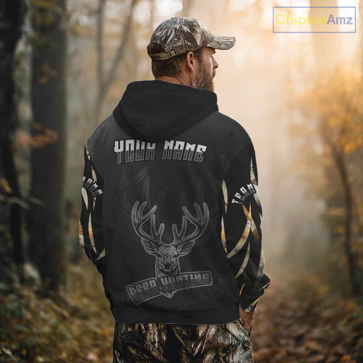 Deer Hunting Black Camo Custom Name Long Sleeve, Hoodie Shirt for Hunters NBT03
