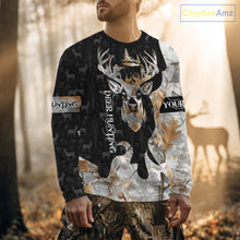 Load image into Gallery viewer, Snowfall Deer Hunting Hoodie, Longsleeves Shirt – Winter Camo Custom Name for Big Game Hunters NBT33