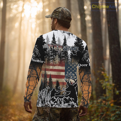 Best Deer Hunting Shirt with US Flag & Orange Camo for Hunters, Perfect Hunter Gifts NBT16