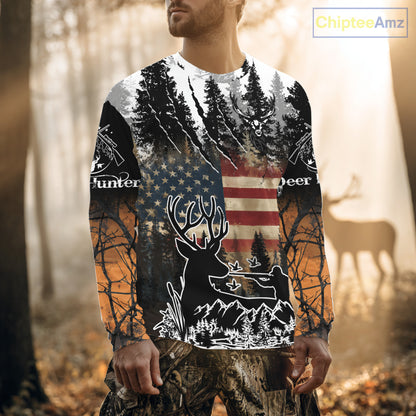 Best Deer Hunting Shirt with US Flag & Orange Camo for Hunters, Perfect Hunter Gifts NBT16